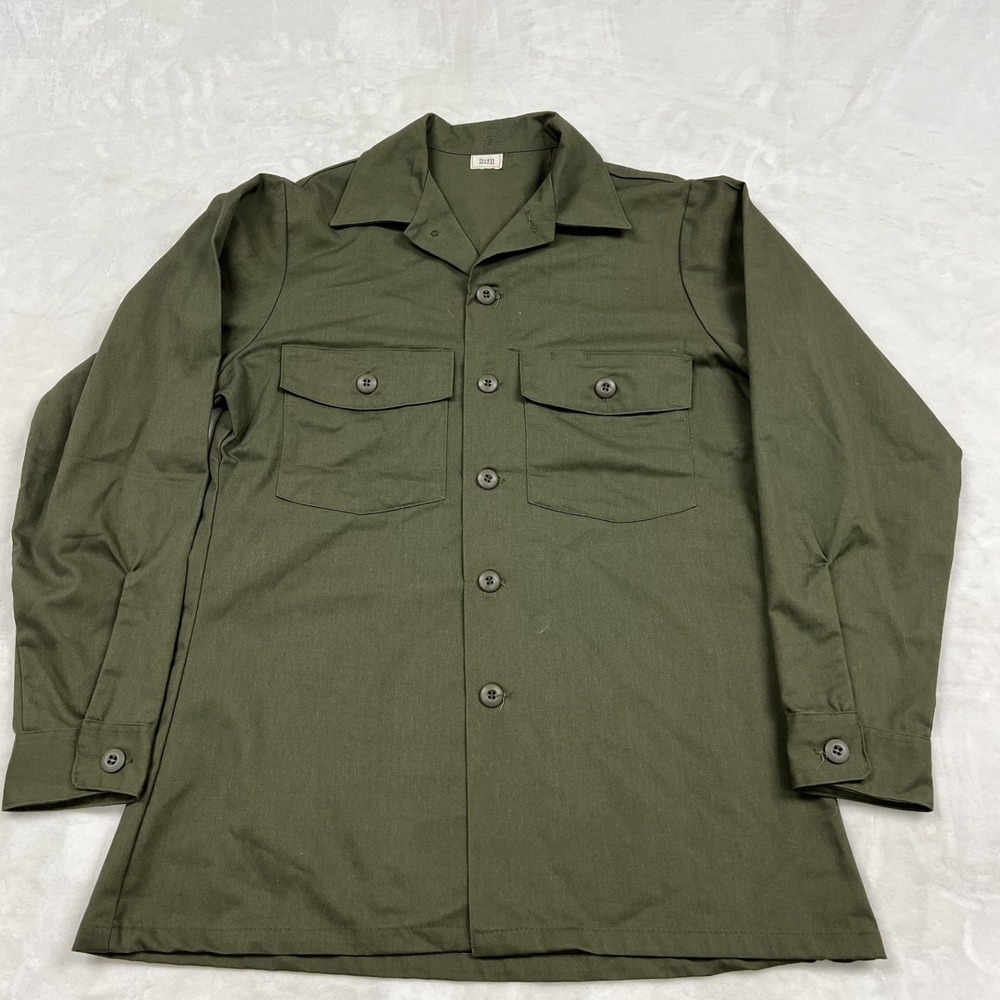 Military Utility Shirt Mens 15.5x31 Olive Green OG-507 Fatigue Button Up Vintage